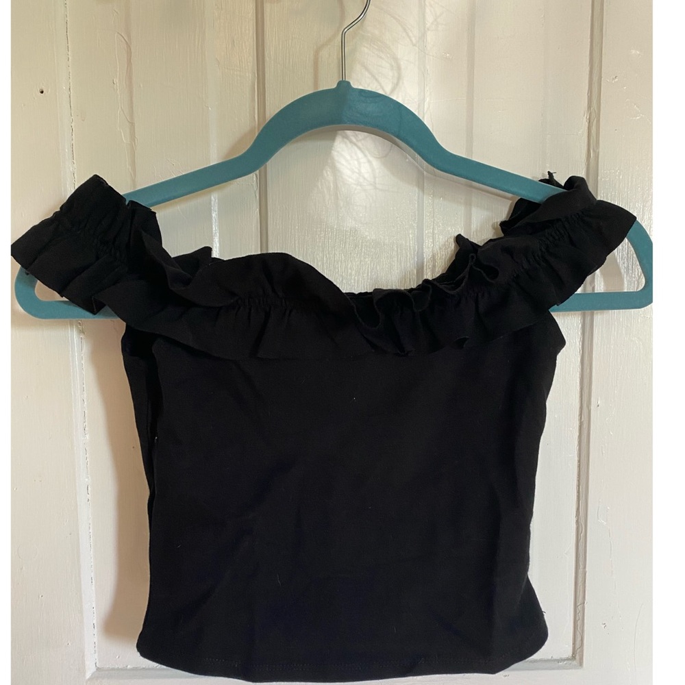 Ruffled, off the shoulder, halter crop top